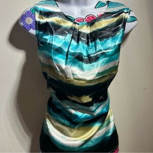 Kasper Blue Green Black Blouse